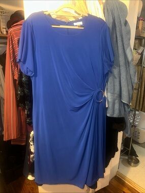 Calvin Klein Royal Blue Short Sleeve Sheath Dress with Side Ring Detail